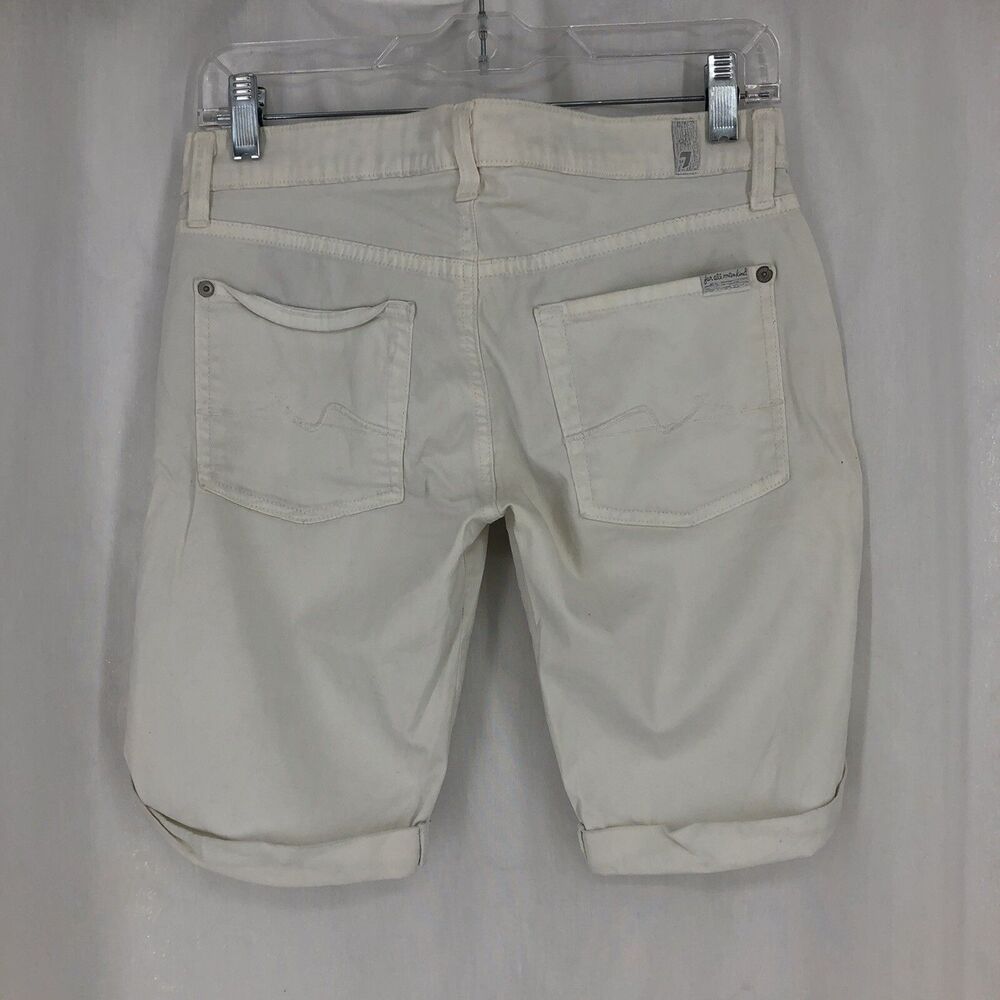 7 For All Mankind Cuffed Bermuda 9” White 5 Pocket Chino Shorts AU8071920 Sz 27 - Picture 2 of 6